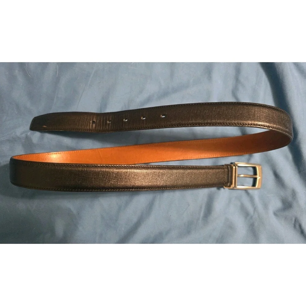 Greg Norman Italian Calfskin Black Belt Silver Accent Size 38 Made In USA